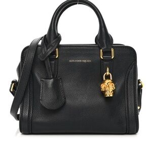 ALEXANDER MCQUEEN 
Pebbled Calfskin Mini Skull Padlock Zip Around Tote BLACK